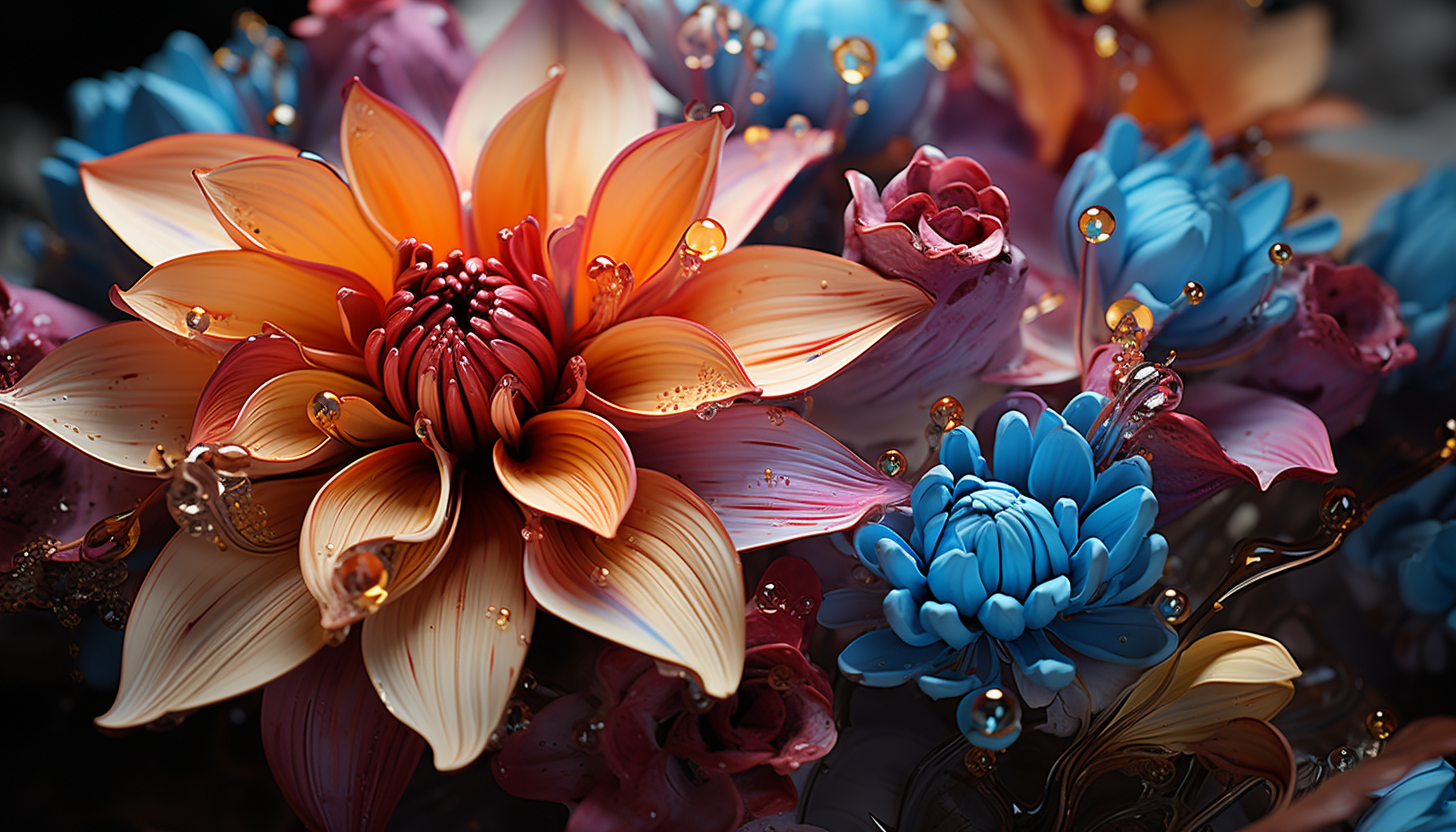 Close-up of a blooming flower, revealing intricate textures and vivid colors.