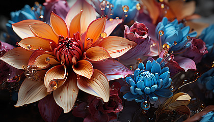 Close-up of a blooming flower, revealing intricate textures and vivid colors.