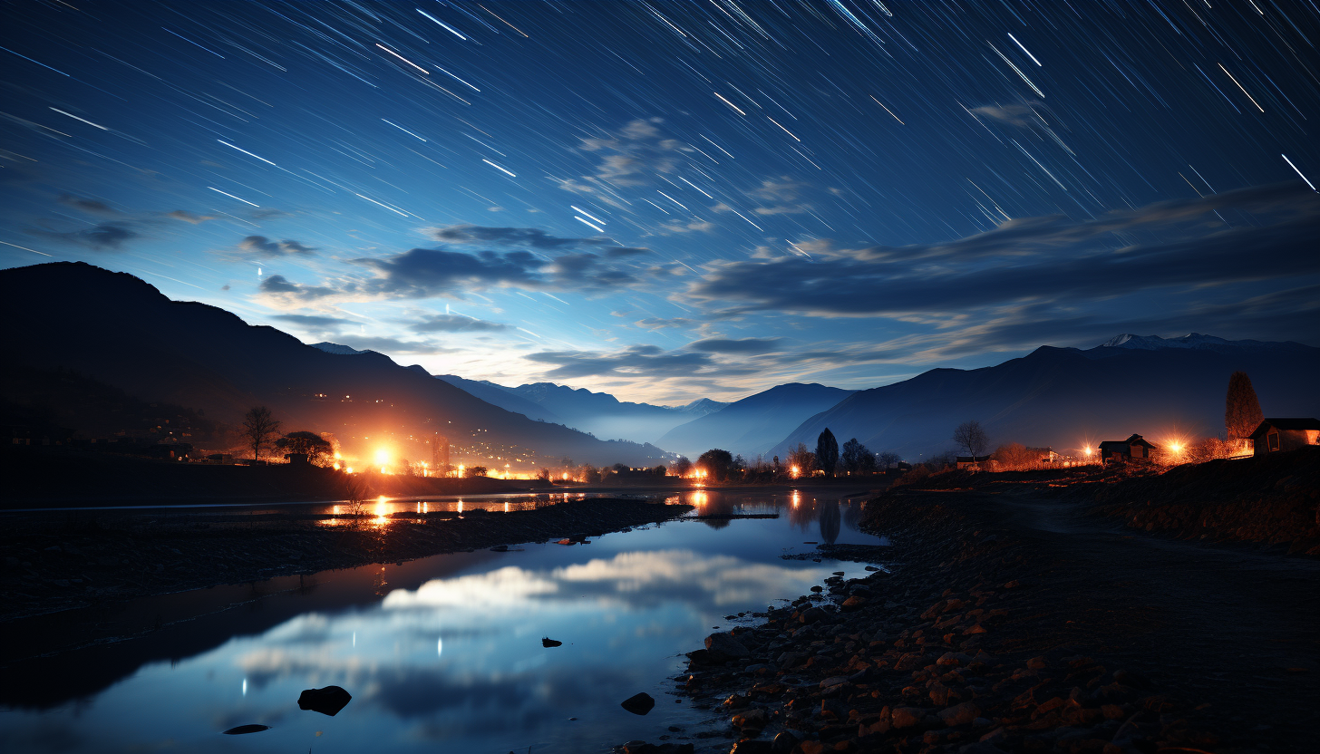 Star trails captured in a long-exposure shot, swirling around the night sky.