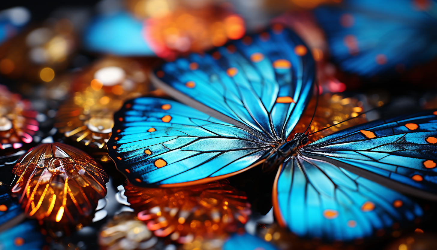 A macro view of butterfly wings showcasing intricate patterns and colors.