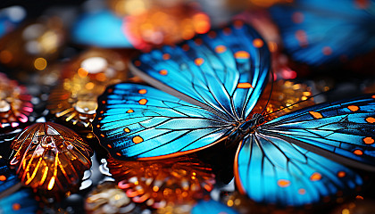 A macro view of butterfly wings showcasing intricate patterns and colors.