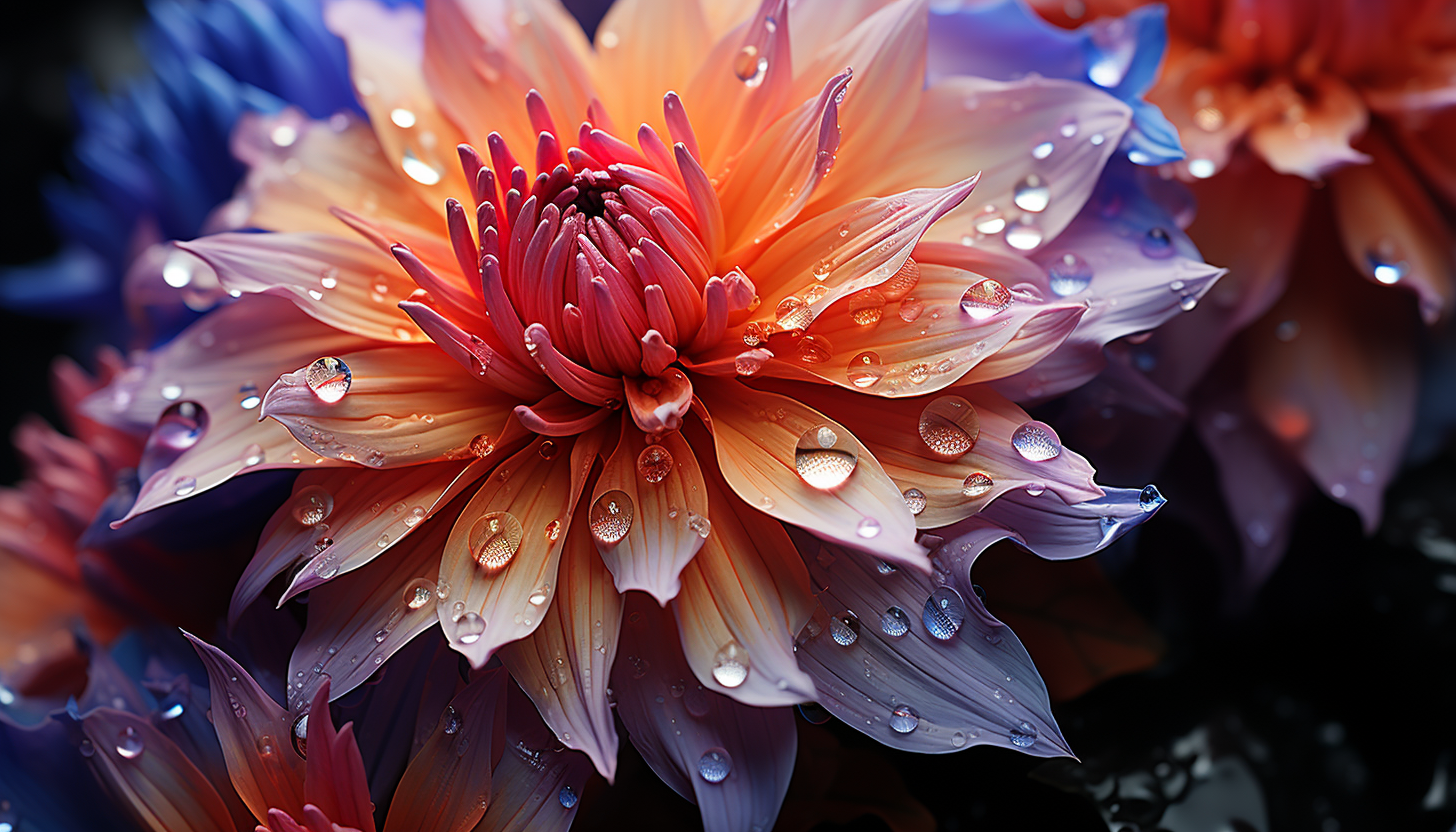 Macro image of a blooming flower, capturing its texture and vibrant colors.