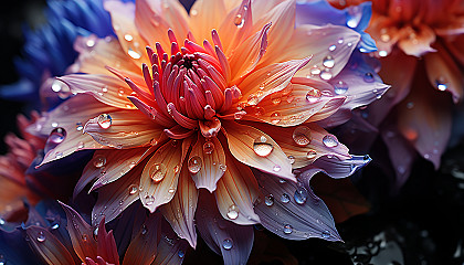 Macro image of a blooming flower, capturing its texture and vibrant colors.