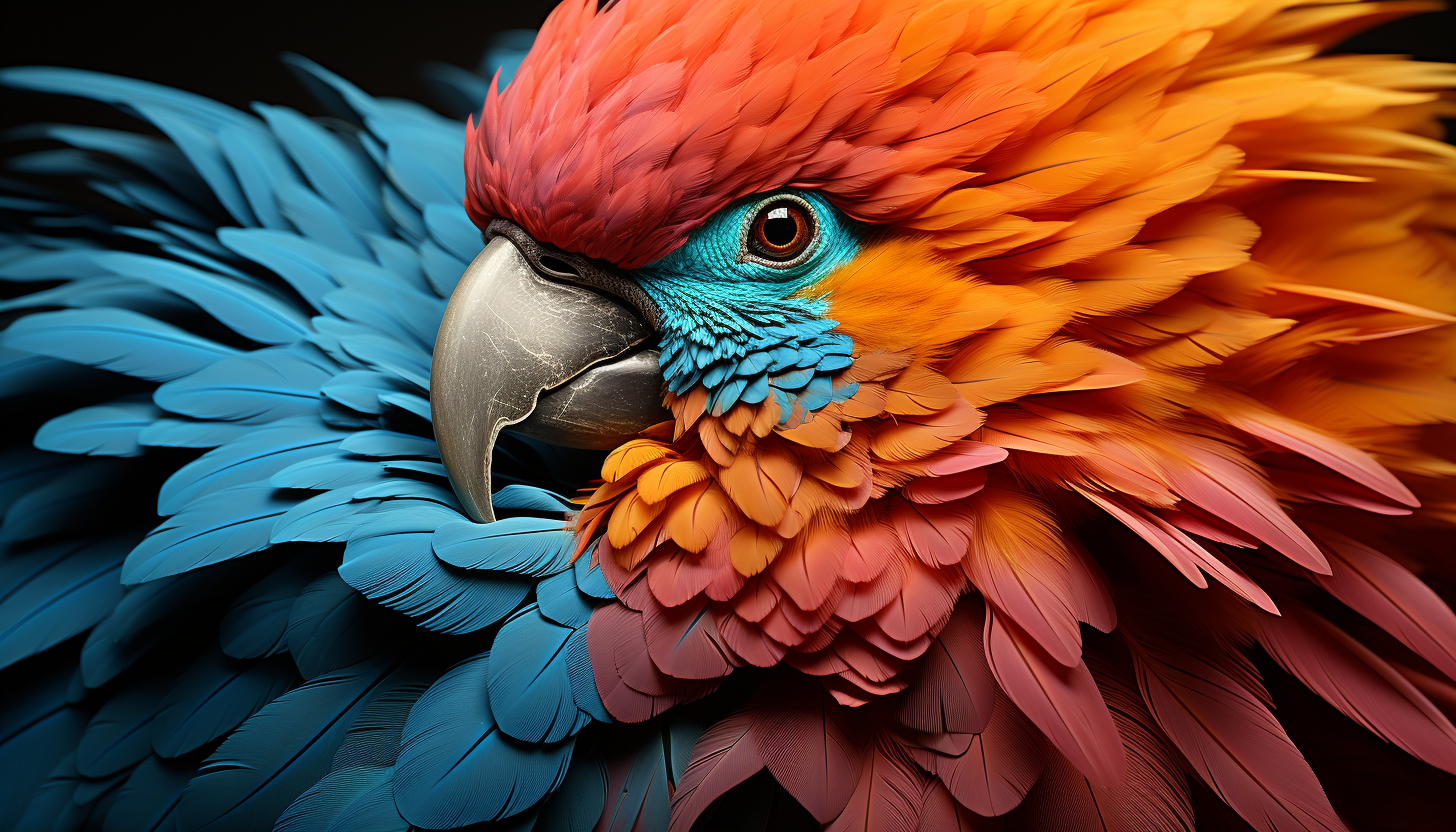 Vibrant feathers of a tropical bird captured in stunning detail.