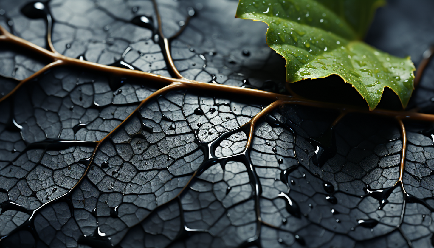 The intricate surface of a leaf, showcasing its veins and textures.