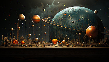 Planetary alignment as seen from Earth, showcasing different sizes and colors.