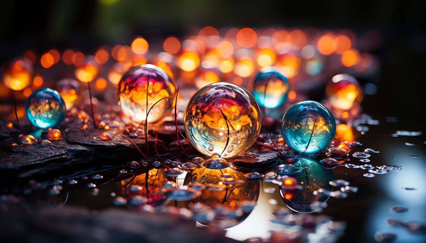 Macro view of a soap bubble, reflecting a kaleidoscope of colors.