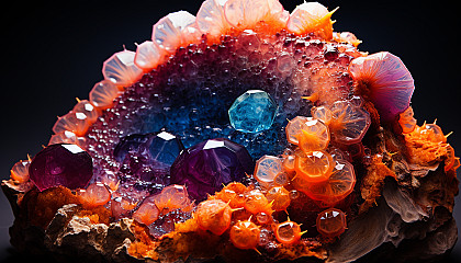 Macro shot of crystalline structures in a geode, radiating vibrant colors.
