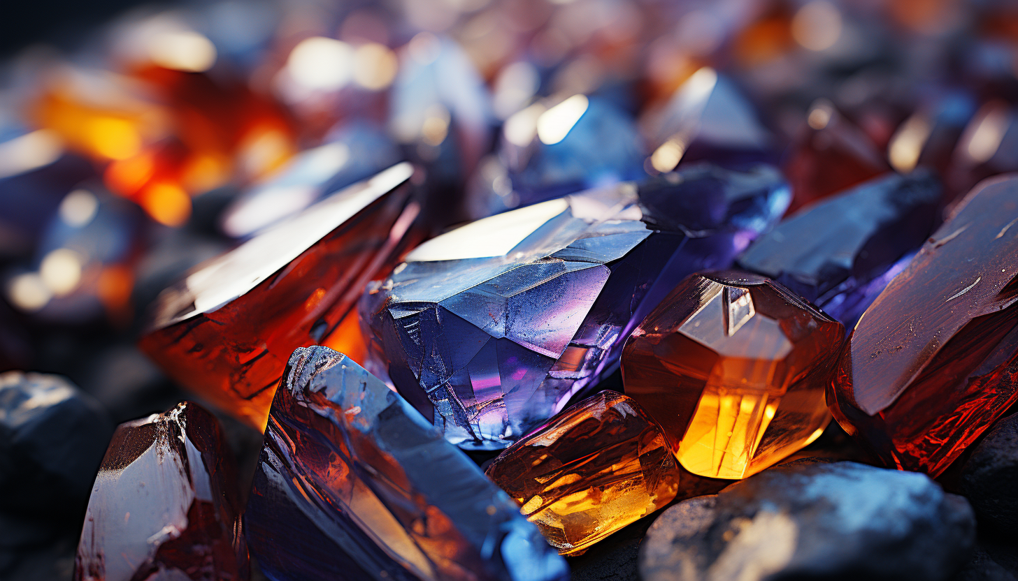 Macro shot of crystals forming unique, colorful patterns.
