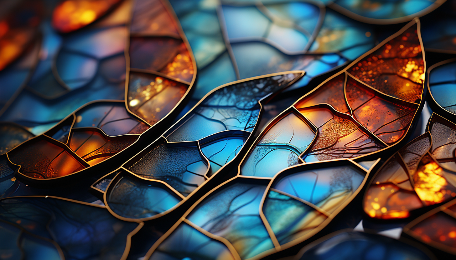 A macro shot of a butterfly wing revealing intricate patterns and colors.