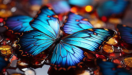 A macro shot of butterfly wings revealing intricate patterns and colors.