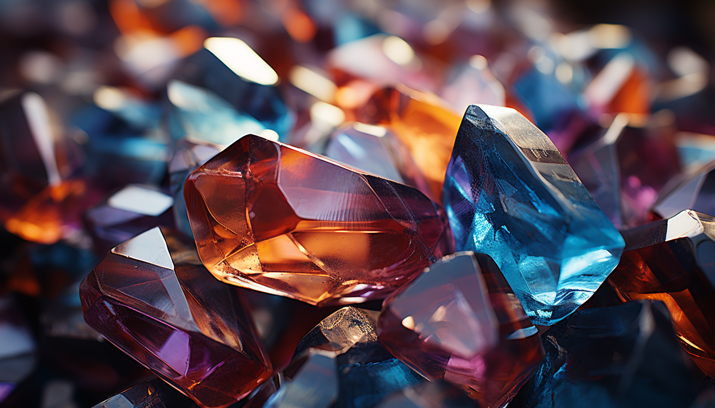 A close-up of a crystal, highlighting its geometric shapes and colors.