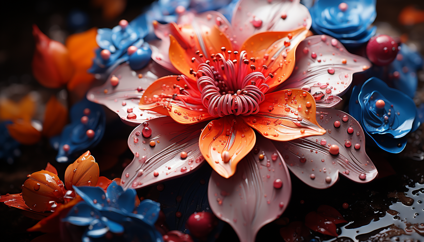 Extreme close-up of a blooming flower, revealing textures and vibrant details.