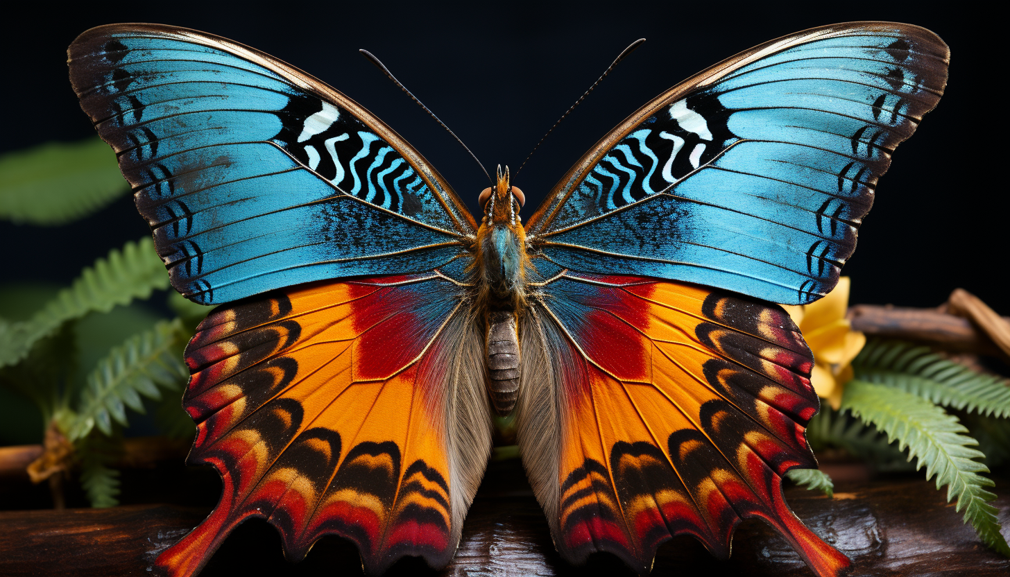 Vibrant butterfly wings displaying intricate patterns and hues.