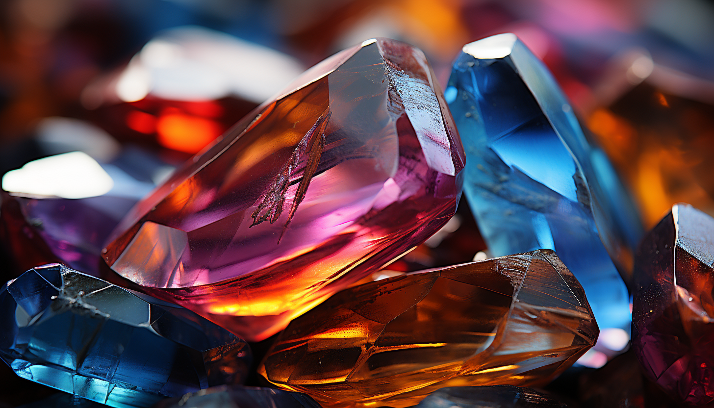 Macro shot of colorful mineral crystals, showcasing their geometric beauty.