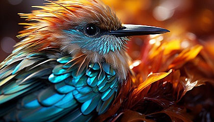 Vibrant close-up of a hummingbird's feathers reflecting sunlight.