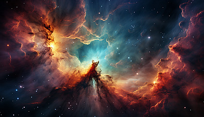 A vivid nebula cloud in deep space, full of colors and formations.