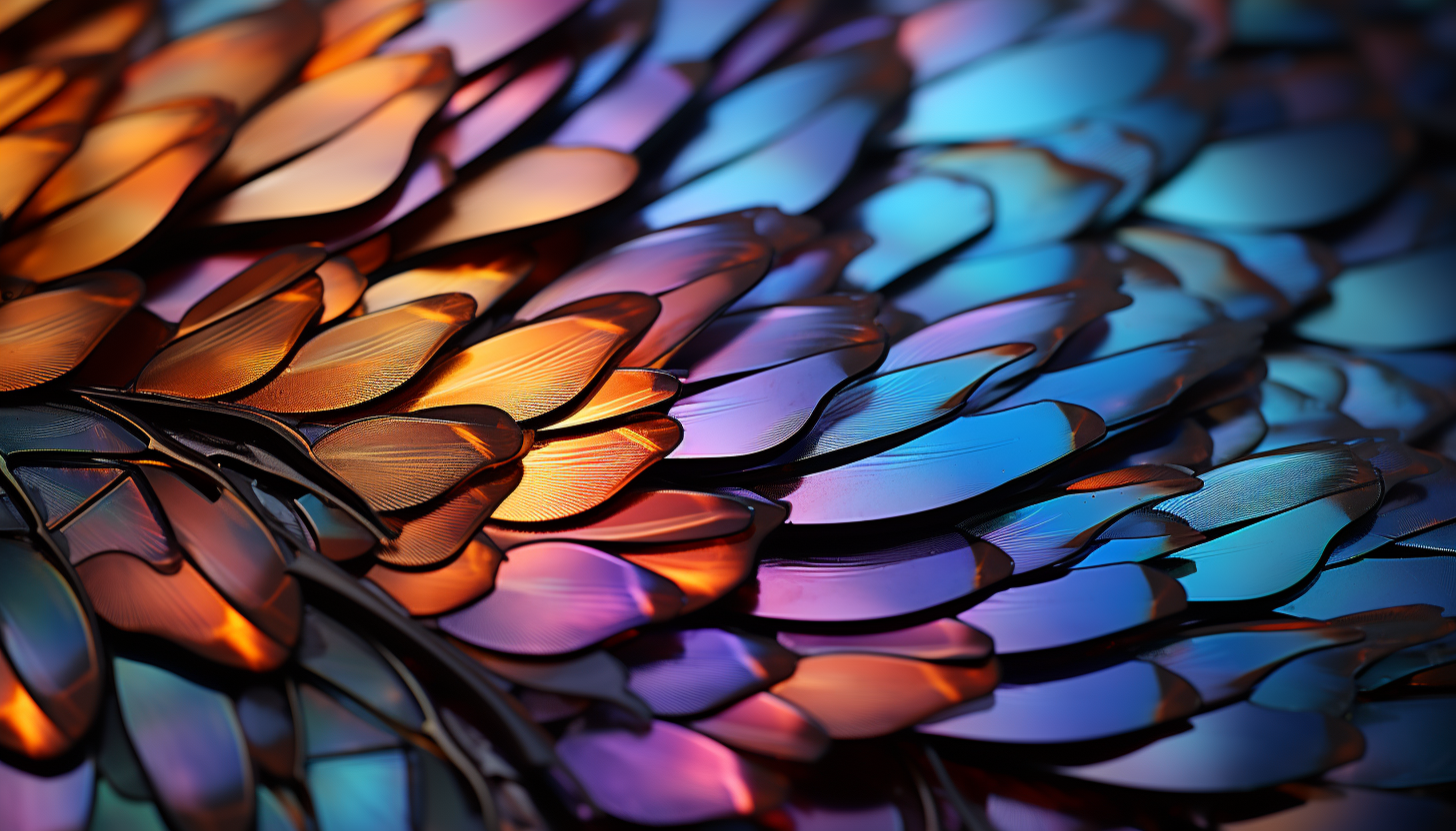 Macro view of the iridescent scales on a butterfly's wing.
