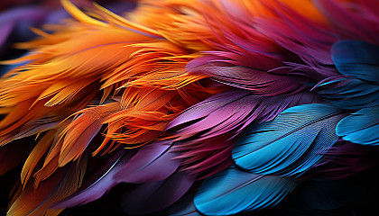 Macro shot of a colorful feather, highlighting its intricate structure.