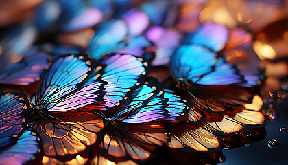 Macro view of iridescent butterfly wings, revealing intricate patterns.