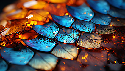 A macro shot of a butterfly wing revealing intricate patterns and colors.