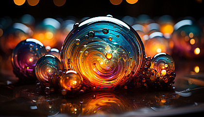 The iridescent surface of a soap bubble, reflecting a kaleidoscope of colors.