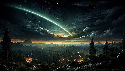 Comet streaking across the night sky with a luminous tail.