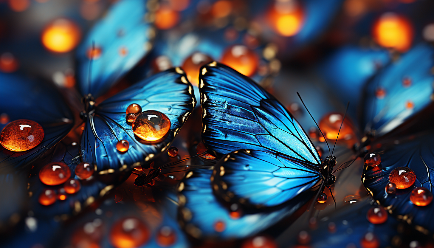 Macro view of butterfly wings, revealing intricate patterns and hues.
