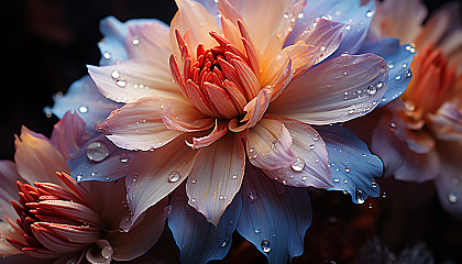 Extreme close-up of a blooming flower, revealing delicate textures and vibrant hues.