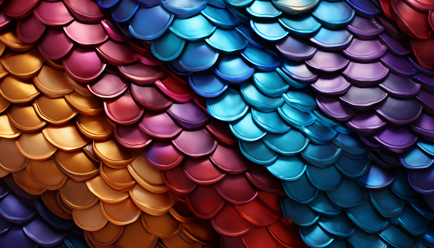 A detailed view of the colorful scales of a rainbow fish.