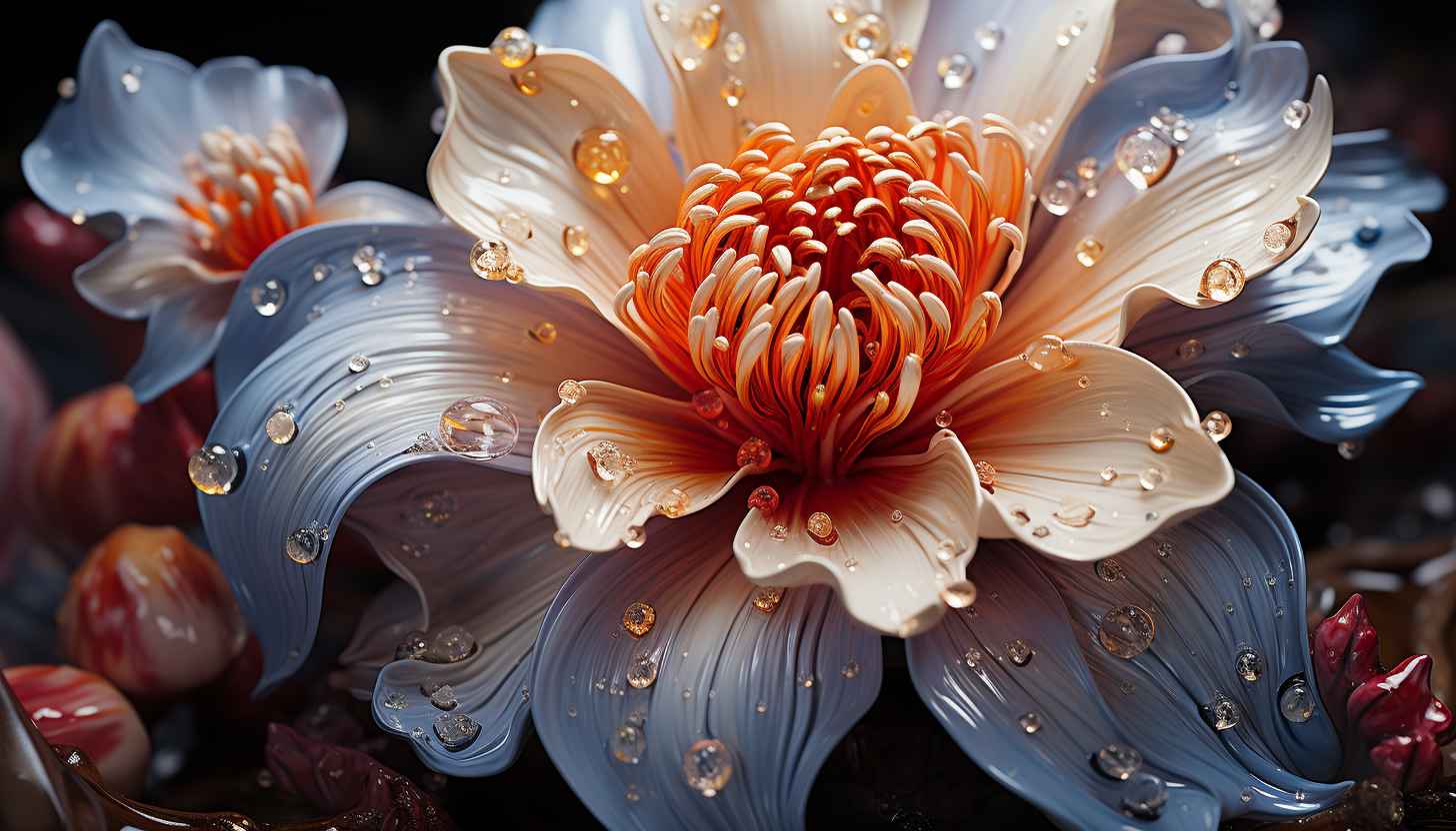 Extreme close-up of a blooming flower, revealing textures and vibrant details.