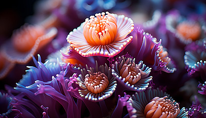 Close-up of colorful coral polyps thriving in a reef.