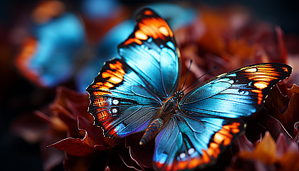 Vivid macro shot of butterfly wings showcasing intricate patterns and textures.