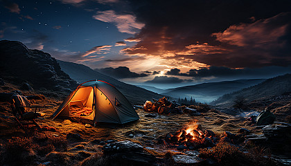 The Milky Way arching across the night sky over a remote wilderness area.
