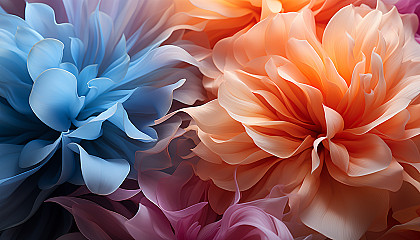 Macro view of colorful flower petals, revealing delicate textures and shades.