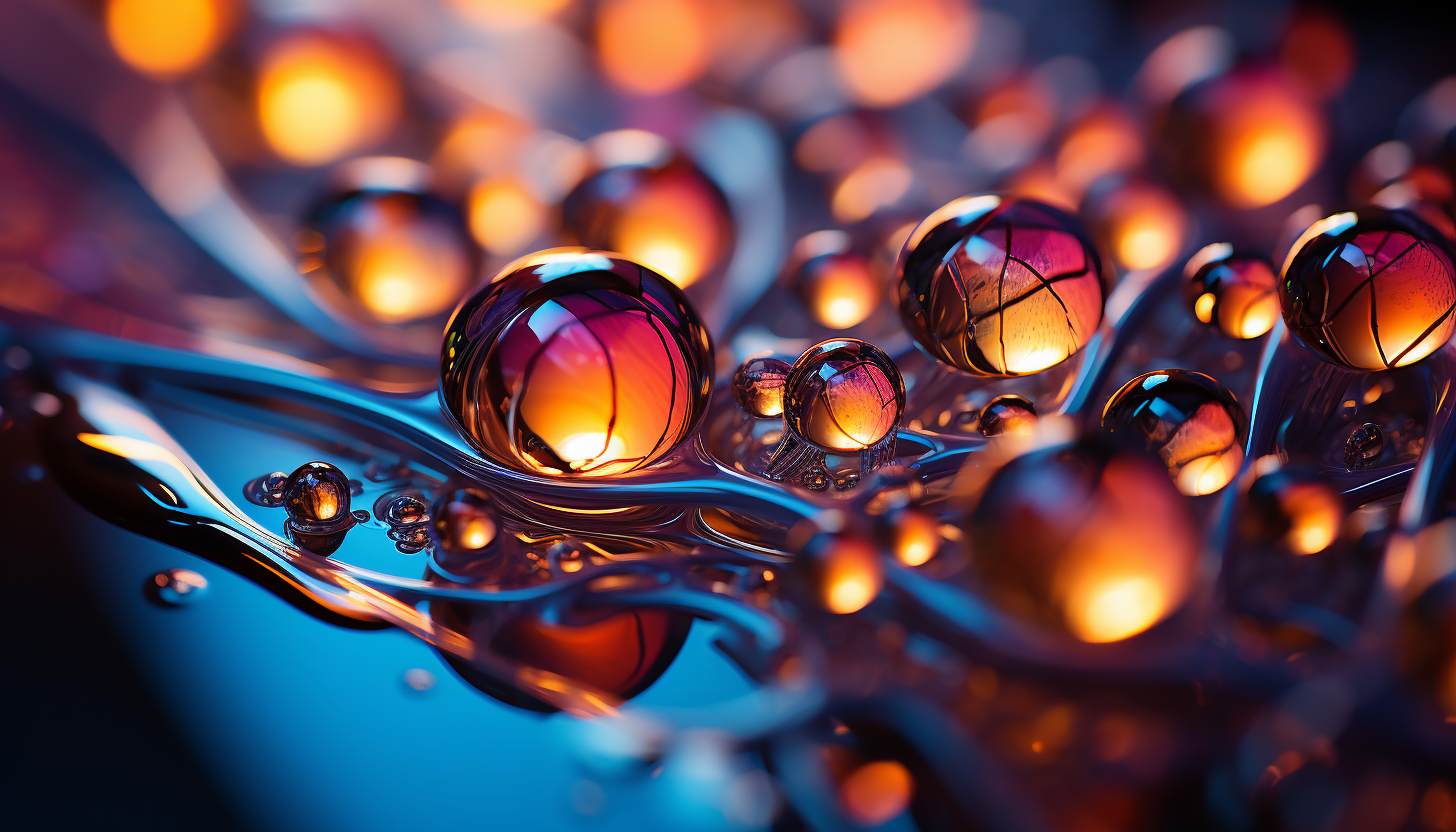 Macro shot of iridescent bubbles reflecting a kaleidoscope of colors.