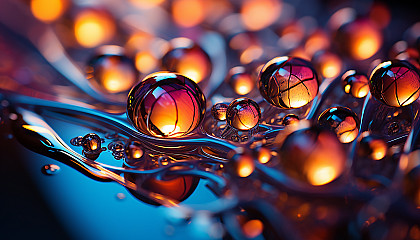 Macro shot of iridescent bubbles reflecting a kaleidoscope of colors.