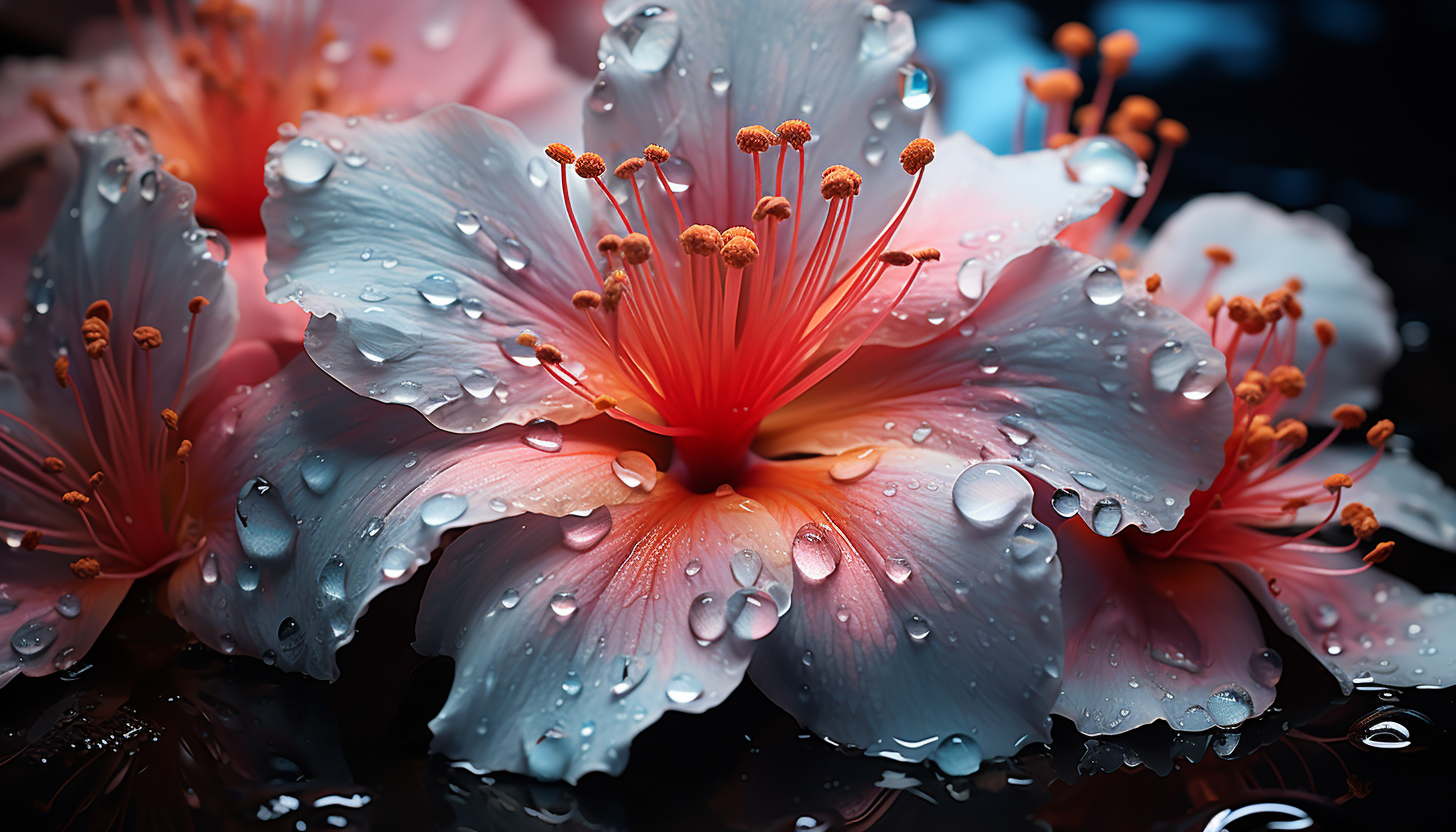 Close-up of a blooming flower, revealing its delicate textures and bright pigments.