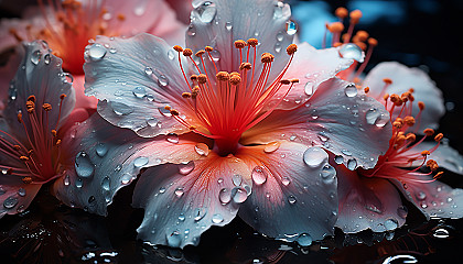 Close-up of a blooming flower, revealing its delicate textures and bright pigments.