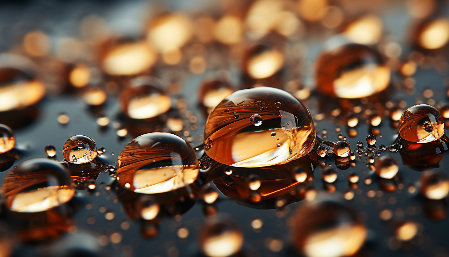 Extreme close-up of dewdrops on a spider's web, reflecting morning light.