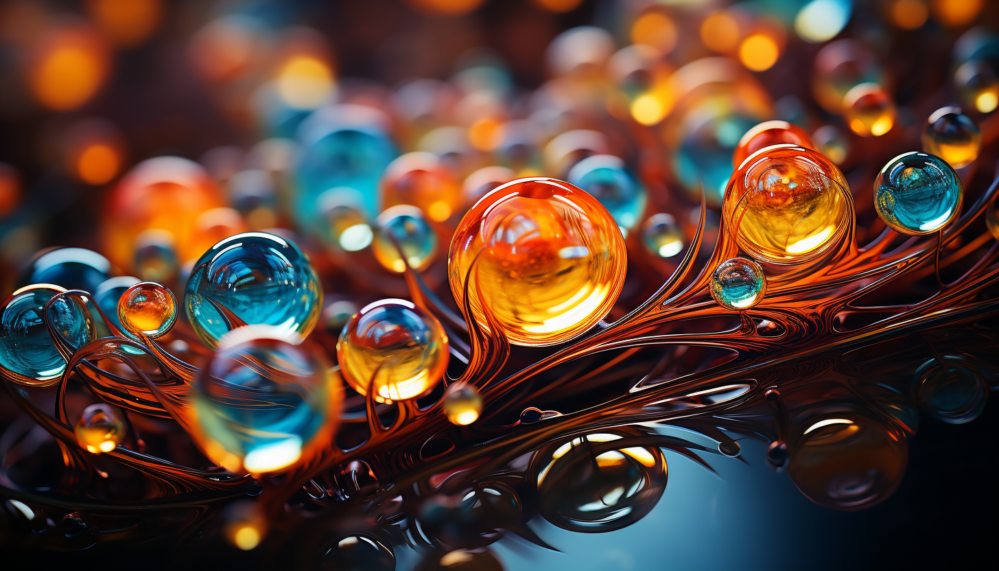 Close-up of iridescent soap bubbles reflecting a kaleidoscope of colors.