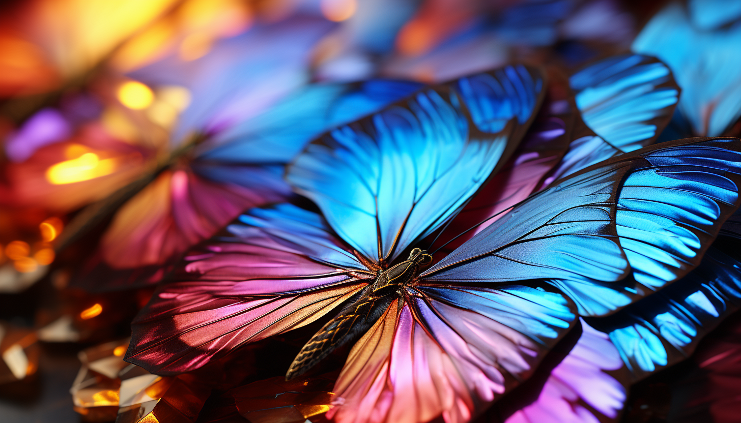 Extreme close-up of iridescent butterfly wings.