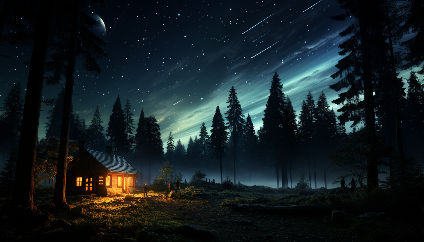 A meteor shower streaking across the night sky.