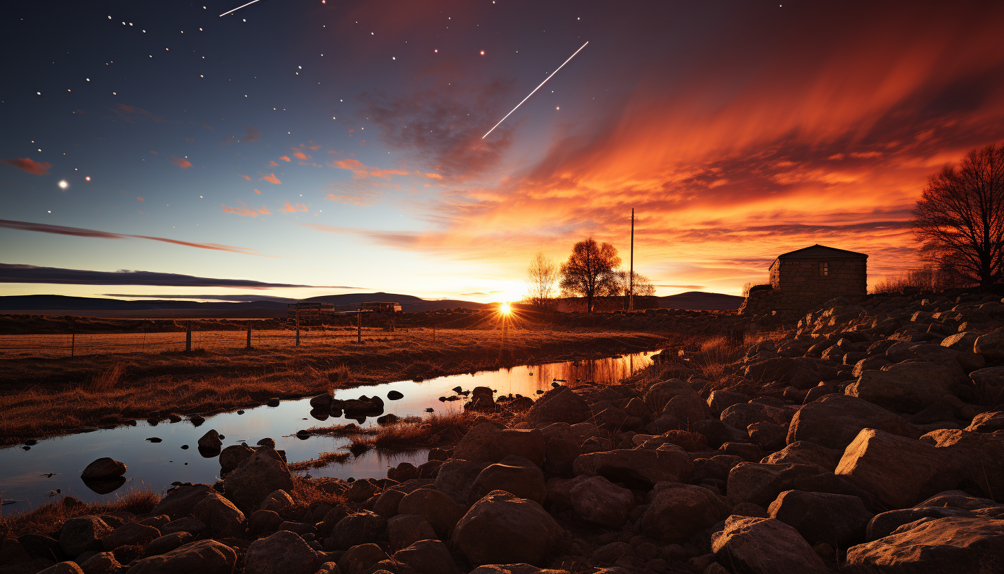 A meteor shower streaking across the sky, captured in long exposure.