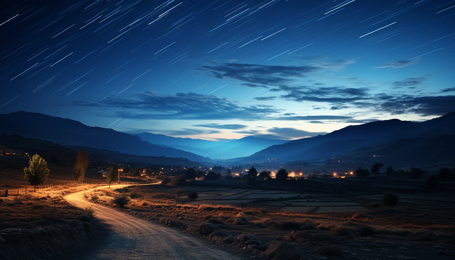 Star trails over a remote landscape, capturing the movement of celestial bodies.