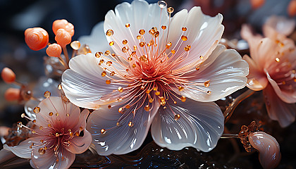 Close-up of a blooming flower, revealing its delicate textures and bright pigments.