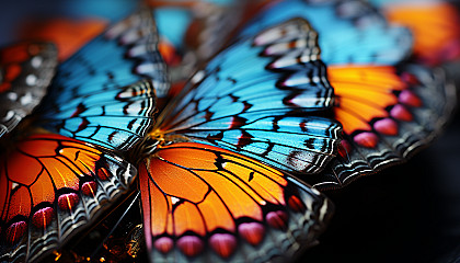 Macro view of butterfly wings revealing intricate patterns and colors.