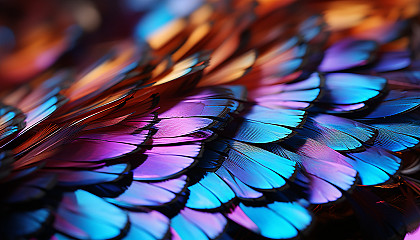 Macro shot of butterfly wings showcasing their iridescent scales.