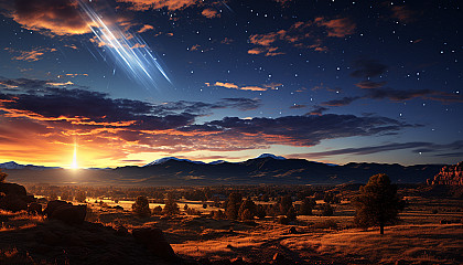 A comet streaking through the night sky.