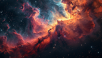 Colorful nebulae in deep space, swirling with stars and cosmic dust.